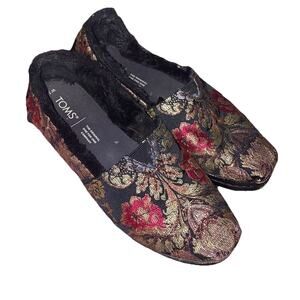 Toms Womens Alpargata Satin Brocade Leather Wrap Loafer Size 7‎